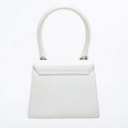Pre Owned Jacquemus White Leather Noeud Le Chiquito Top Handle Bag