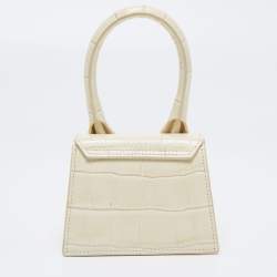 Pre Owned Jacquemus Cream Croc Embossed Leather Le Chiquito Mini Bag