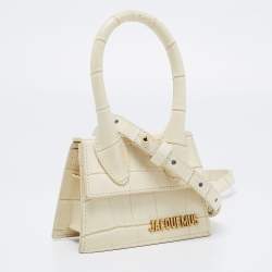 Pre Owned Jacquemus Cream Croc Embossed Leather Le Chiquito Mini Bag