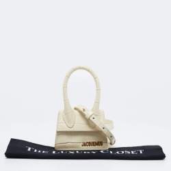 Pre Owned Jacquemus Cream Croc Embossed Leather Le Chiquito Mini Bag