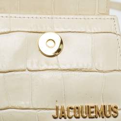 Pre Owned Jacquemus Cream Croc Embossed Leather Le Chiquito Mini Bag