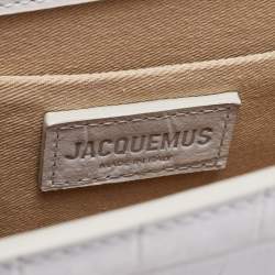 Pre Owned Jacquemus White Croc Embossed Leather Grand Le Chiquito Top Handle Bag