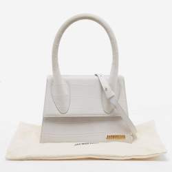 Pre Owned Jacquemus White Croc Embossed Leather Grand Le Chiquito Top Handle Bag