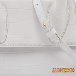 Pre Owned Jacquemus White Croc Embossed Leather Grand Le Chiquito Top Handle Bag