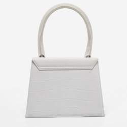 Pre Owned Jacquemus White Croc Embossed Leather Grand Le Chiquito Top Handle Bag