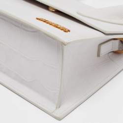Pre Owned Jacquemus White Croc Embossed Leather Grand Le Chiquito Top Handle Bag