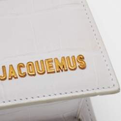 Pre Owned Jacquemus White Croc Embossed Leather Grand Le Chiquito Top Handle Bag