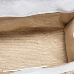 Pre Owned Jacquemus White/Beige Woven Canvas and Leather Mini Espelho Fringe Bag
