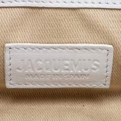 Pre Owned Jacquemus White/Beige Woven Canvas and Leather Mini Espelho Fringe Bag