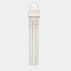 Pre Owned Jacquemus White/Beige Woven Canvas and Leather Mini Espelho Fringe Bag