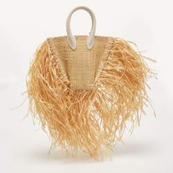 Jacquemus Cream/White Woven Raffia and Leather Let Petite Baci Shoulder Bag
