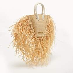 Jacquemus Cream/White Woven Raffia and Leather Let Petite Baci Shoulder Bag