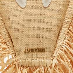 Jacquemus Cream/White Woven Raffia and Leather Let Petite Baci Shoulder Bag
