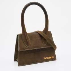Pre Owned Jacquemus Khaki Green Croc Embossed Leather Le Chiquito Bag