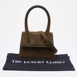 Pre Owned Jacquemus Khaki Green Croc Embossed Leather Le Chiquito Bag