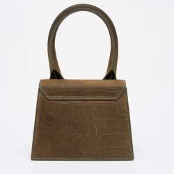 Pre Owned Jacquemus Khaki Green Croc Embossed Leather Le Chiquito Bag