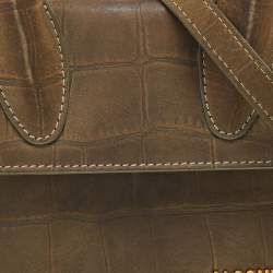 Pre Owned Jacquemus Khaki Green Croc Embossed Leather Le Chiquito Bag
