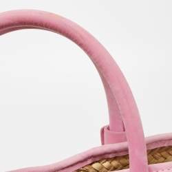 Jacquemus Pink/Cream Raffia and Nubuck Leather Le Panier Soleil Basket Bag 