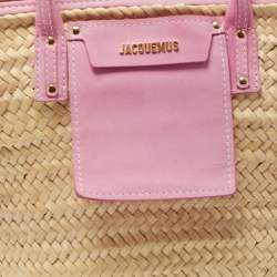 Jacquemus Pink/Cream Raffia and Nubuck Leather Le Panier Soleil Basket Bag 
