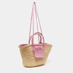Jacquemus Pink/Cream Raffia and Nubuck Leather Le Panier Soleil Basket Bag 