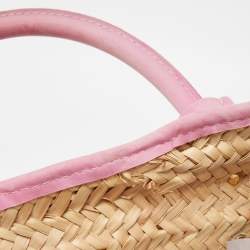 Jacquemus Pink/Cream Raffia and Nubuck Leather Le Panier Soleil Basket Bag 