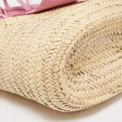 Jacquemus Pink/Cream Raffia and Nubuck Leather Le Panier Soleil Basket Bag 