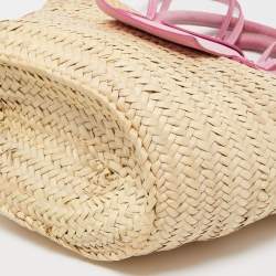 Jacquemus Pink/Cream Raffia and Nubuck Leather Le Panier Soleil Basket Bag 