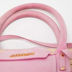 Jacquemus Pink/Cream Raffia and Nubuck Leather Le Panier Soleil Basket Bag 