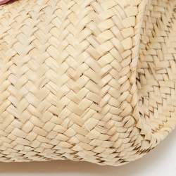 Jacquemus Pink/Cream Raffia and Nubuck Leather Le Panier Soleil Basket Bag 