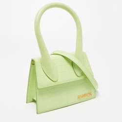 Jacquemus Light Green Croc Embossed Leather Le Chiquito Noeud Top Handle Bag