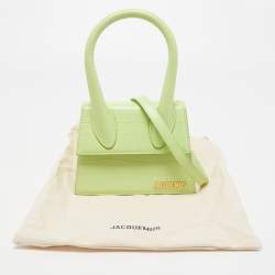 Jacquemus Light Green Croc Embossed Leather Le Chiquito Noeud Top Handle Bag