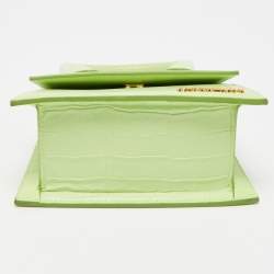 Jacquemus Light Green Croc Embossed Leather Le Chiquito Noeud Top Handle Bag