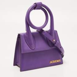 Pre Owned Jacquemus Purple Leather Le Chiquito Noeud Top Handle Bag