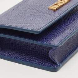 Pre Owned Jacquemus Blue Lizard Embossed Leather Mini Le Bello Crossbody Bag