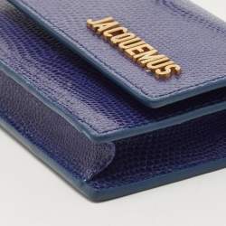 Pre Owned Jacquemus Blue Lizard Embossed Leather Mini Le Bello Crossbody Bag