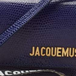 Pre Owned Jacquemus Blue Lizard Embossed Leather Mini Le Bello Crossbody Bag