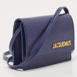 Pre Owned Jacquemus Blue Lizard Embossed Leather Mini Le Bello Crossbody Bag