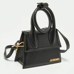 Pre Owned Jacquemus Black Leather Le Chiquito Noeud Top Handle Bag