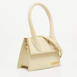 Pre Owned Jacquemus Cream Leather Le Chiquito Moyen Top Handle Bag