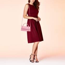 Pre Owned Jacquemus Light Pink Croc Embossed Nubuck Leather Long Le Chiquito Top Handle Bag