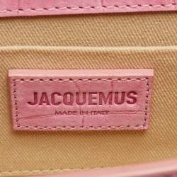 Pre Owned Jacquemus Light Pink Croc Embossed Nubuck Leather Long Le Chiquito Top Handle Bag