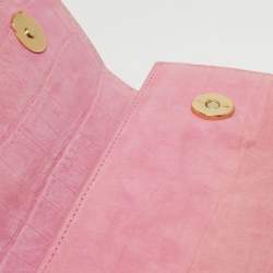 Pre Owned Jacquemus Light Pink Croc Embossed Nubuck Leather Long Le Chiquito Top Handle Bag