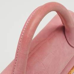 Pre Owned Jacquemus Light Pink Croc Embossed Nubuck Leather Long Le Chiquito Top Handle Bag