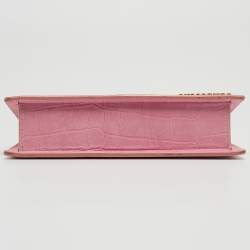 Pre Owned Jacquemus Light Pink Croc Embossed Nubuck Leather Long Le Chiquito Top Handle Bag