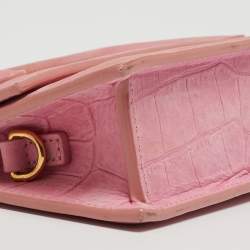 Pre Owned Jacquemus Light Pink Croc Embossed Nubuck Leather Long Le Chiquito Top Handle Bag
