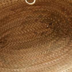 Pre Owned Jacquemus Blue/Natural Raffia and Nubuck Leather Le Panier Soleil Basket Tote