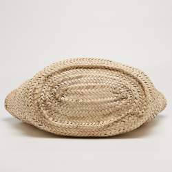 Pre Owned Jacquemus Blue/Natural Raffia and Nubuck Leather Le Panier Soleil Basket Tote