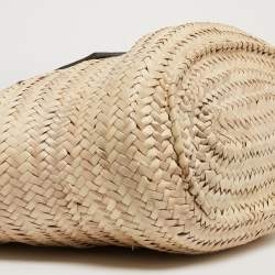 Pre Owned Jacquemus Blue/Natural Raffia and Nubuck Leather Le Panier Soleil Basket Tote