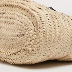 Pre Owned Jacquemus Blue/Natural Raffia and Nubuck Leather Le Panier Soleil Basket Tote