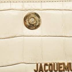 Pre Owned Jacquemus Cream Croc Embossed Leather Le Chiquito Mini Bag